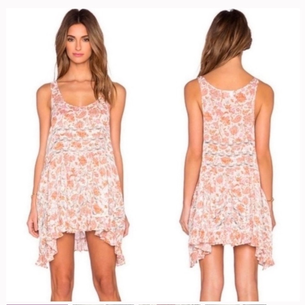 Free People Y2K Peach Pink Floral High-Low Tank Dress